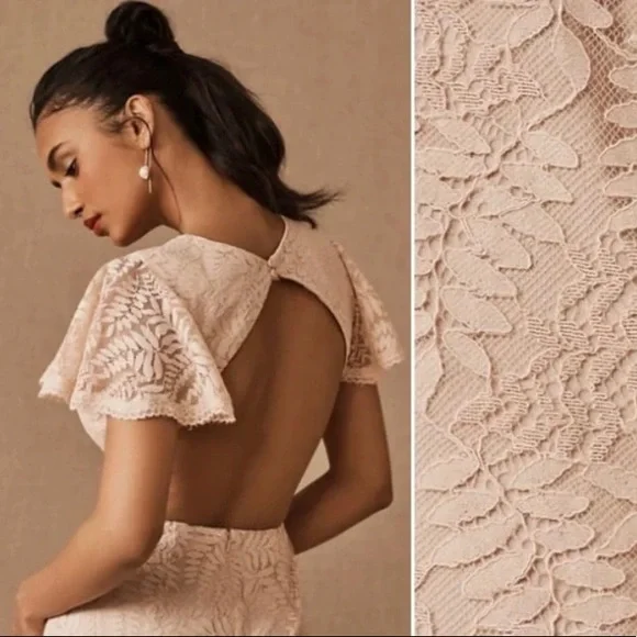 NWT Anthropologie Fame and Partners Sz 12 Blush Lace gown prom formal - Picture 2 of 7